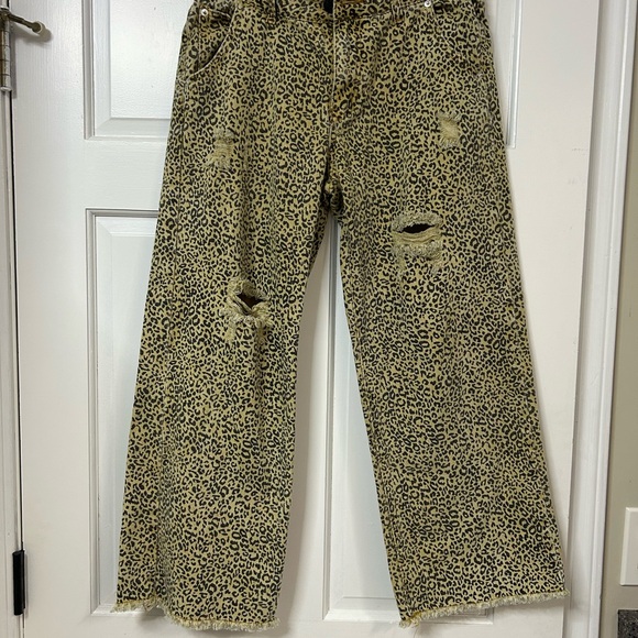 POL Pants - POL Leopard-Trim High Waist Pants in Yellow and Black